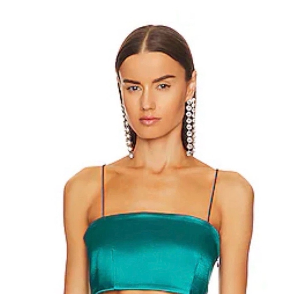 Cinq A Sept Women's Blue Jade  Nikki Spaghetti Strap Crop Top Size XL